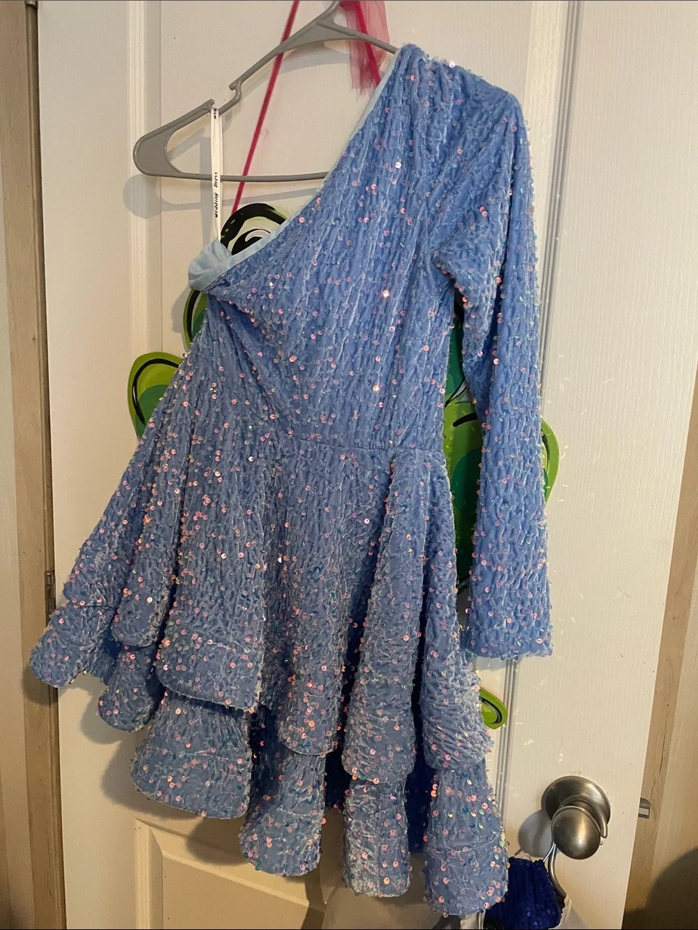 Blue Girls' Sequin One-Shoulder Costume Dress